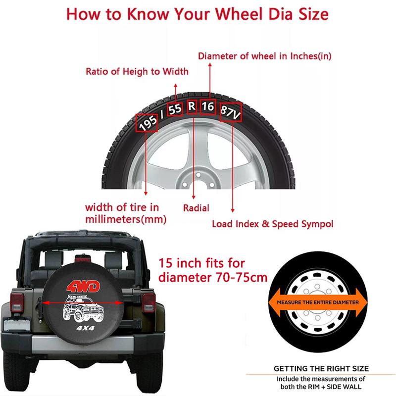 15" Spare Tire Cover Bag for Jeep Wrangler TJ JK JL 4x4 Tailgate Off-road 15Inch Spare Wheel PVC Leather Cover Car Accessories