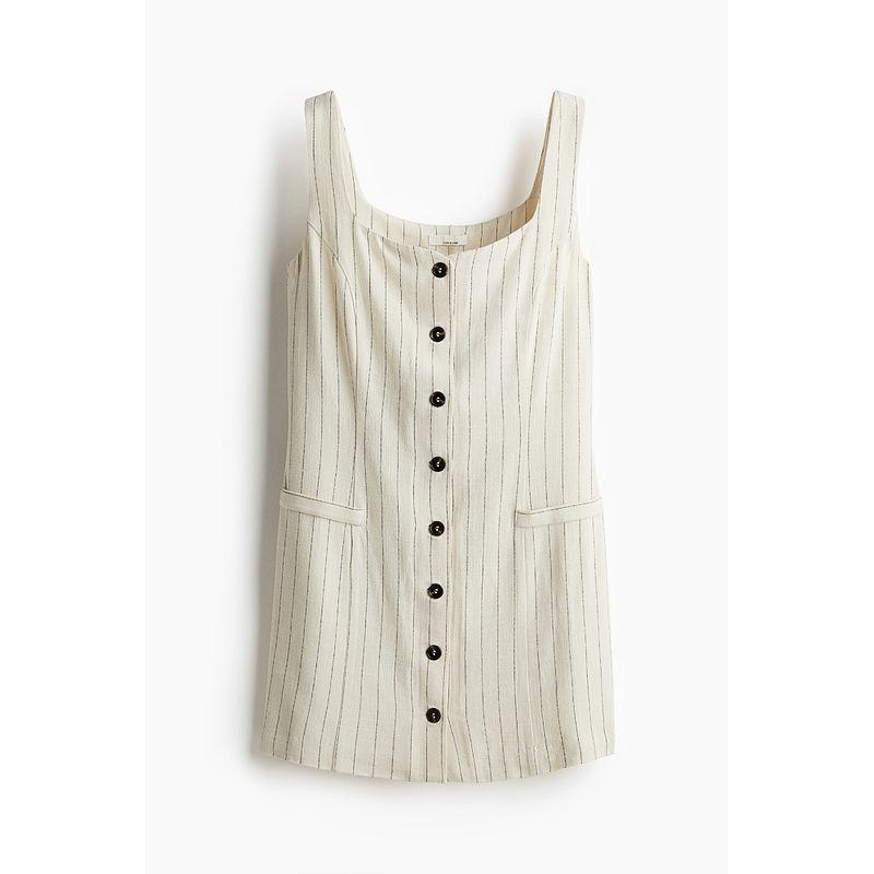 

Женская одежда HM Платье Осень 2025 Новое поступление Льняное платье без рукавов 1282492 Light beige/Pinstriped 155/80(XS)