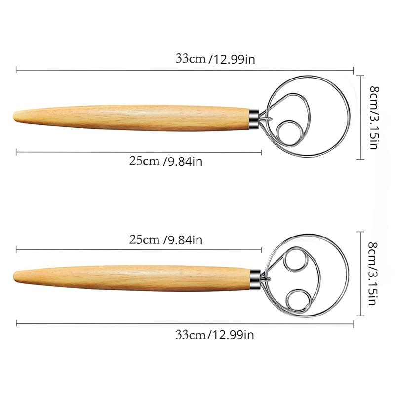 Danish Dough Whisk Stainless Steel Hand Mixer Blender Egg Beater Poking Bar Pastry with Wooden Handle Baking Tools