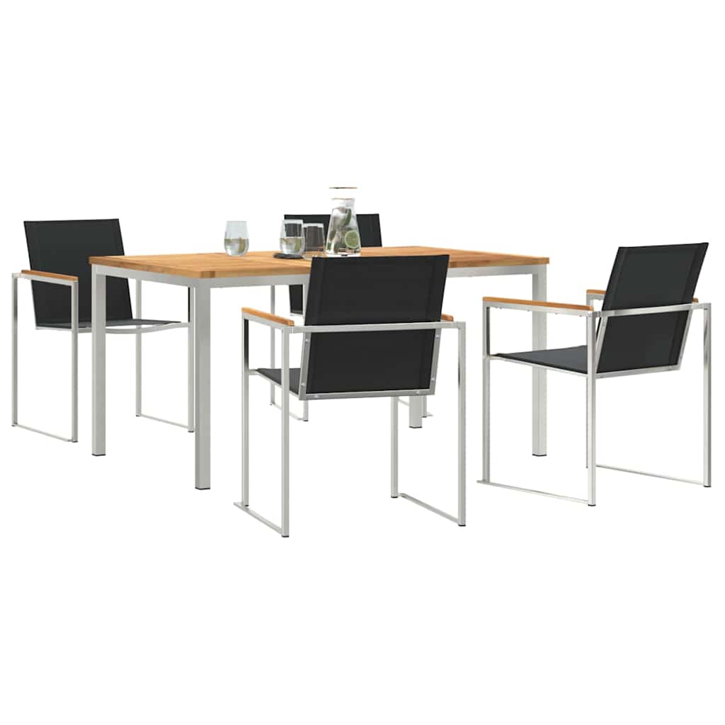 Garden Dining Set 5 Pcs Solid Teak Wood and Stainless Steel