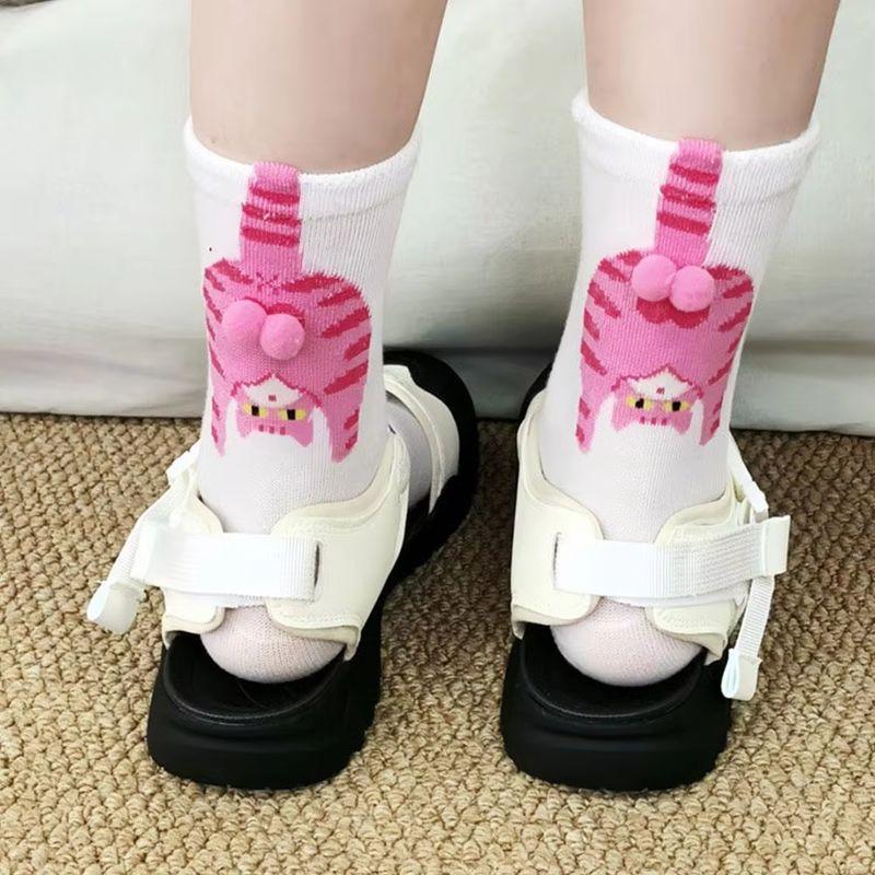 Cartoon Cat Egg Balls Socks Soft Cute Mid Tube Cotton Autumn And Winter Warm Unique Design Funny Christmas Gifts 3D Round Sensory Compression Bouncy