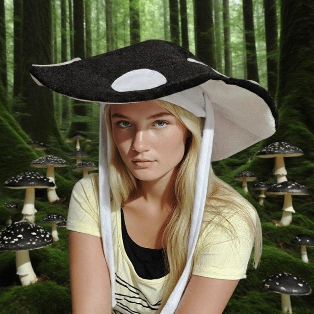 Polka Dot Mushroom Hat Soft Velvet Fungus Beret Cap Adjustable Costume Headpiece Novelty Costume