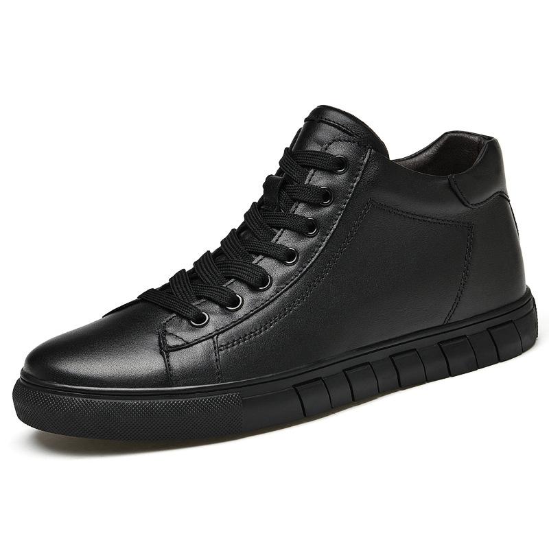 Flat Baseplate Shoes Men's High-top First-layer Cowhide Velvet Warm Little White Shoes Trendy Casual Shoes Trendy Men's Shoes