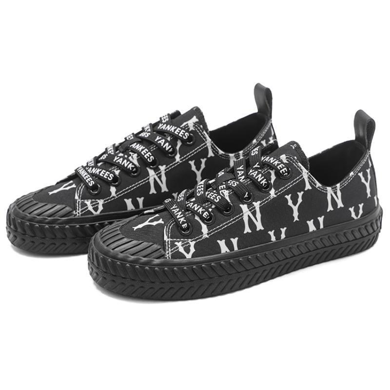 MLB Playball Monogram Abrasion Resistant Breathable Low Top Canvas Shoes Unisex Black Sneakers 3ACVVM12N-50BKS