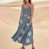 Women's Casual V Neck Dot Print Sleeveless Pocket Suspender Dress