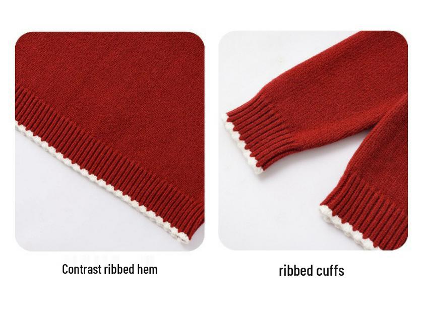2025 Knit Red Family Sweater: Thickened Round Neck Pullover for Parent-Child, Couples & Casual Wear