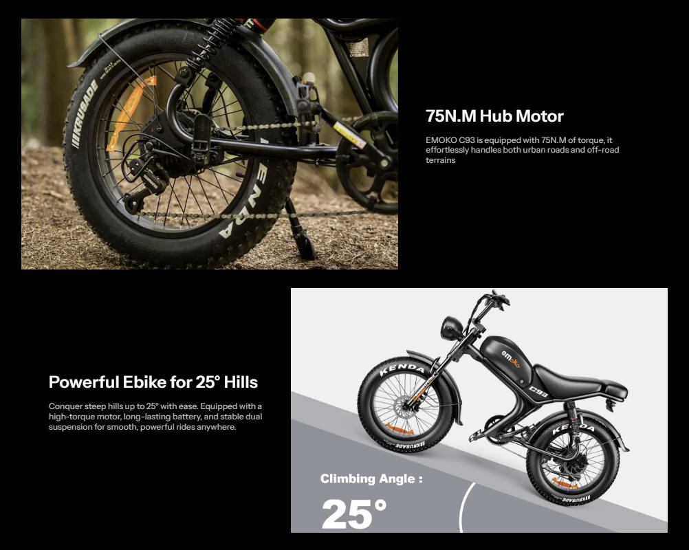 EMOKO C93pro-24 Retro E-bike, 24x4-inch Off-road Fat Tires, 48V 23Ah Battery, Full Suspension System, Hydraulic Brakes.