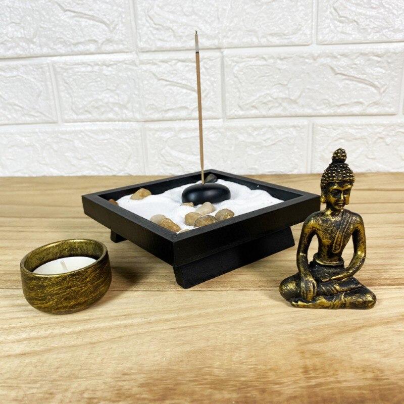 Quemador De Incienso Buda Zen Garden - Set De Decoración Con Buda De Resina, Portavelas, Soporte Para Varillas Y Piedras, Para Meditación Y Relajación