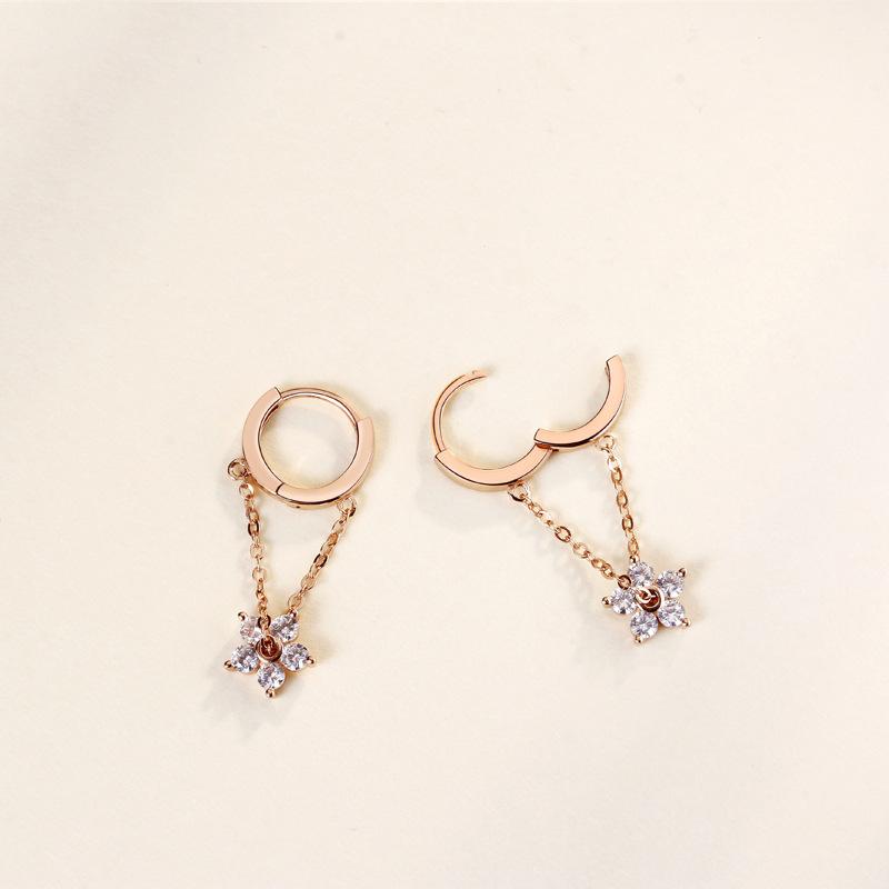 Temperament Tassel Chain Flower Ear Buckle Korean Version Exquisite Small Ins Style Fashionable Sweet Earrings Women