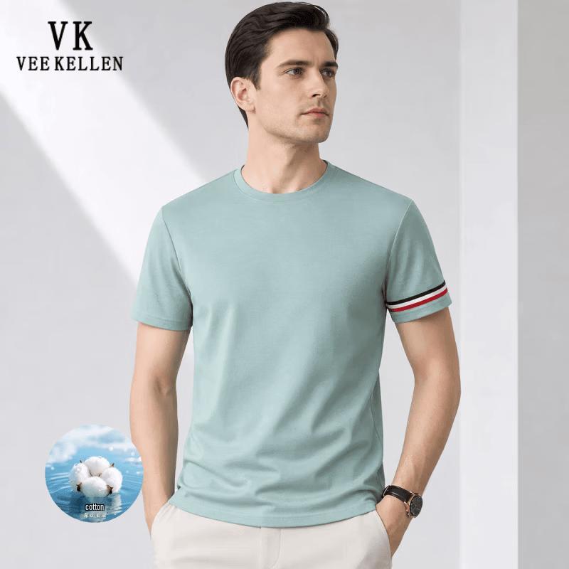 VEE KELLEN Men's Round Neck Short Sleeve Cotton T-Shirt