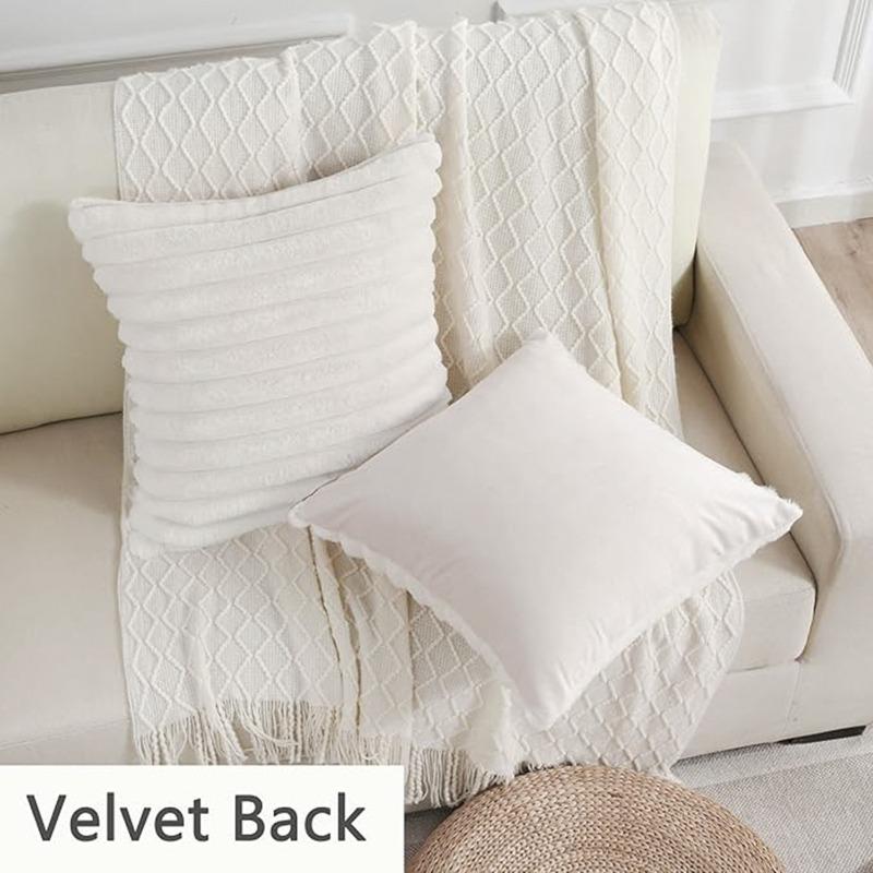 2Pcs Luxury Nordic Plush Cushion Cover Comfortable Textured Striped Throw Pillow Cover Soft Plush Pillowcase Living Room Decor
