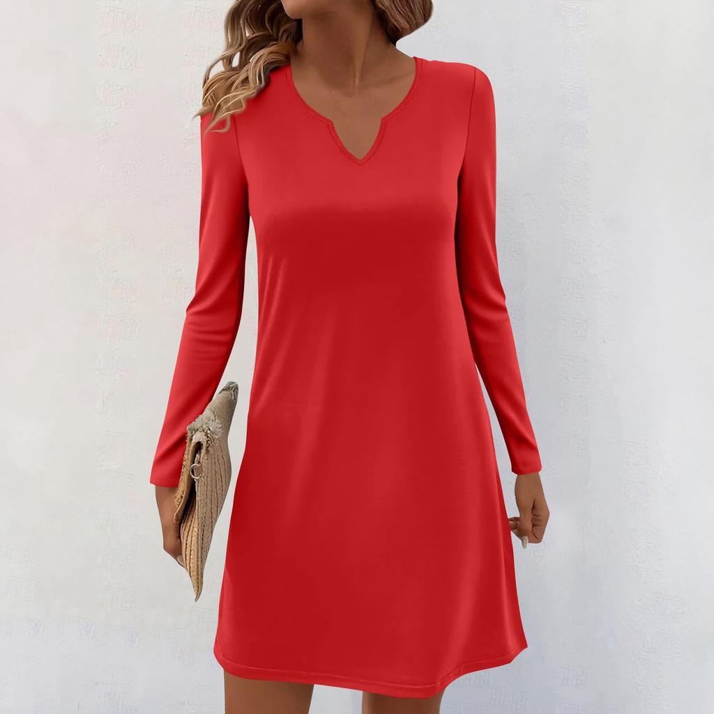 Dame Langermet Casual Midikjoler V-Hals Print Casual Kjole