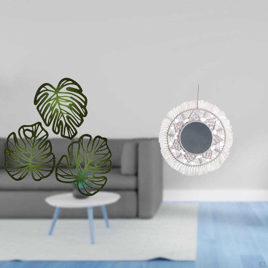 Creative Palm Leaves Boho Mirror Wall Decor Wooden Ornament Tropical Art for Living Room Bathroom
