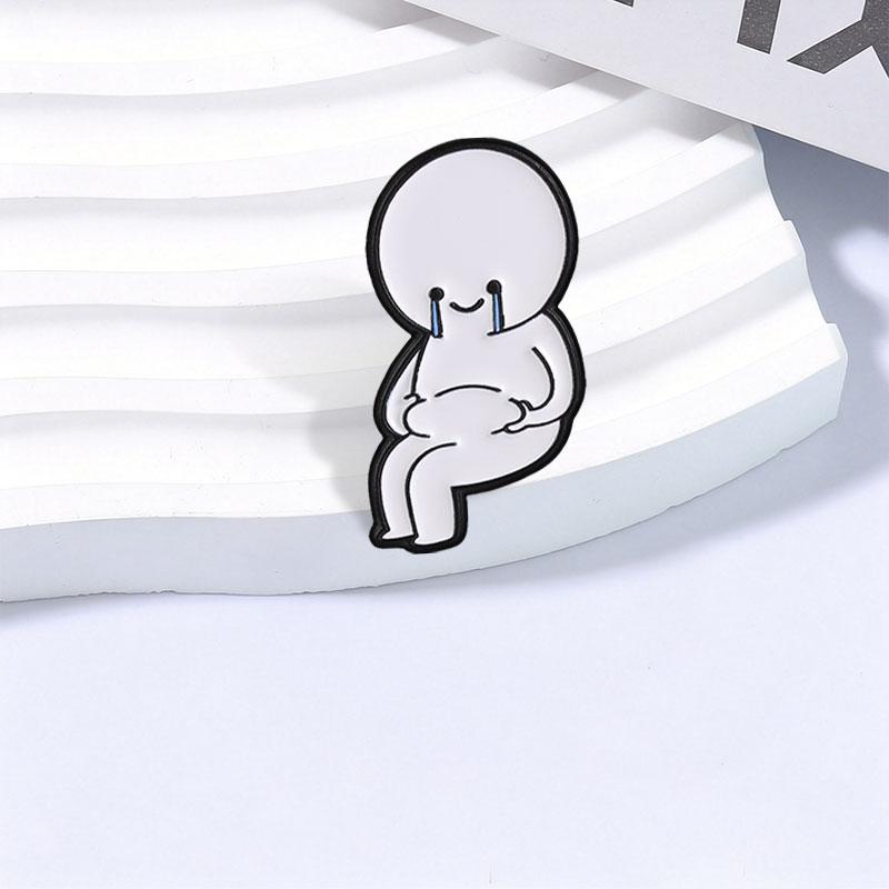 Xiaomi Squeezing Belly Smiling Crying Stick Figure Enamel Pin Humor Figure Hands On Belly Fat Teardrop Face Brooch Badge Jewelry Gifts