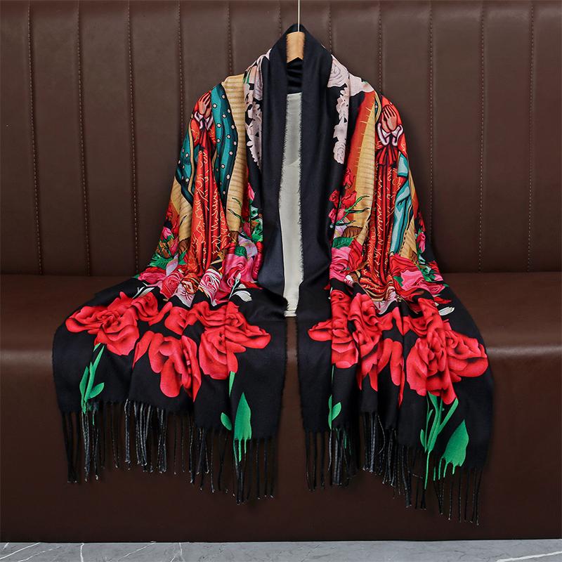 70*175Cm Fashion Virgin Mary Print Women Winter Warm Scarf Hijabs Shawl Christian Pashmina Lady Wraps Bufanda Foulard