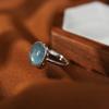 Copper Simple Ring For Women Fine Jewelry Finger Adjustable Open Vintage Blue Stone Ring For Party Birthday Gift