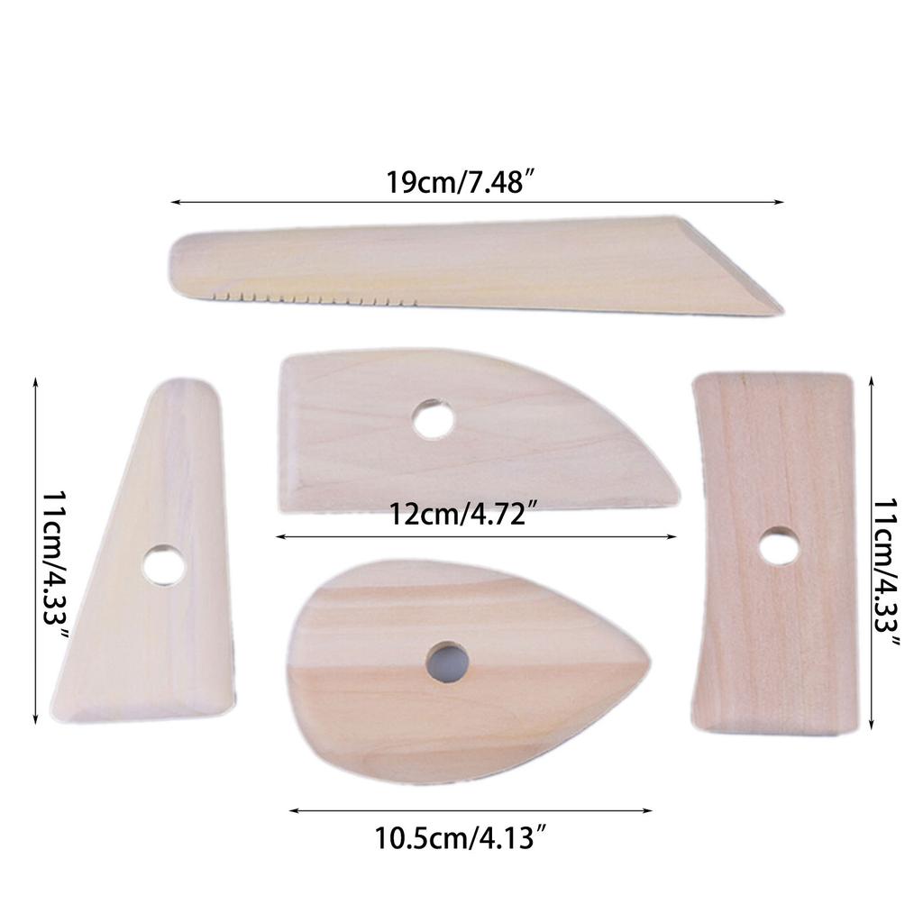 5Pcs/Set Wooden Scrapers Clay Pottery Tools Clay Knife Profile Rib Bundle Foot- Shaper Sculpture Ceramics Molding Tool