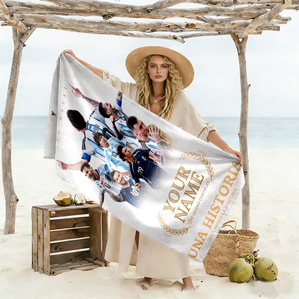 Football Messi Personalized Name Beach Towel Quick-Dry Soft Microfiber Suitable for Swimming Gym Camping Yoga Vacation