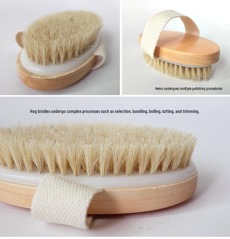 Handheld Solid Wood Bath & Massage Brush with Bristles