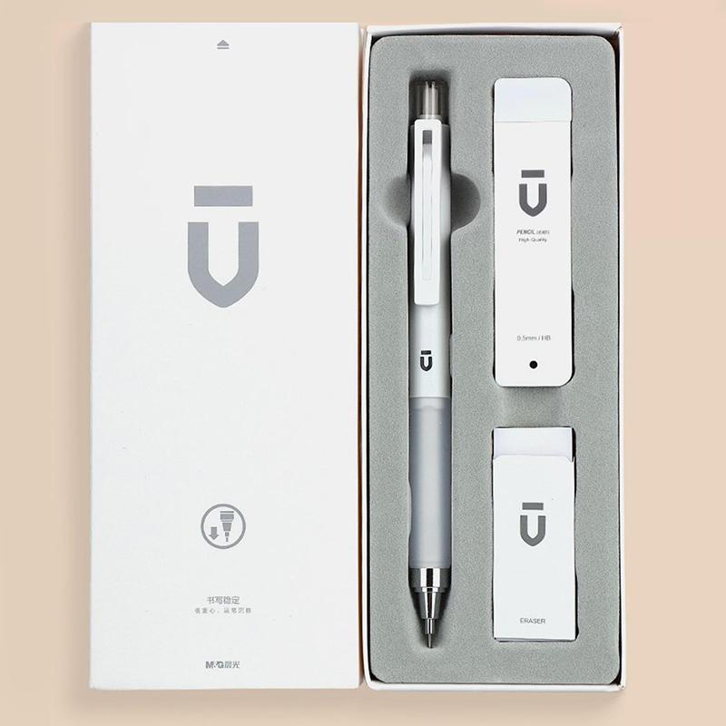 1Set Plastic Automatic Pencils White Students Stationery 0.5Mm Eraser Pencils Gift Box Office School Supplies