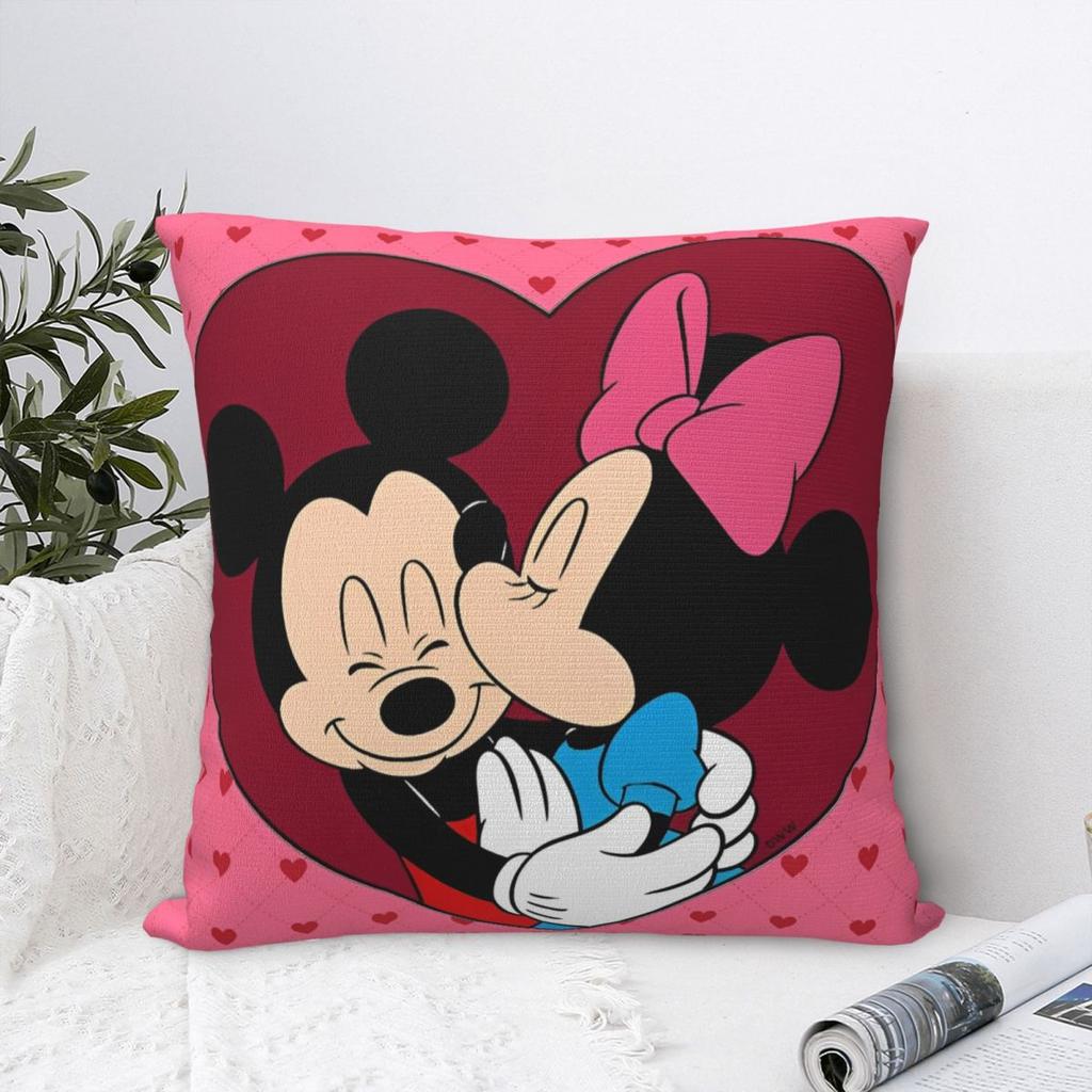 Kawaii Mickey Minnie Paar Kissenbezug, bedruckt, Polyester, Kissenbezug, Dekokissenbezug, Sitzkissenbezug, Reißverschluss, 40 x 40 cm