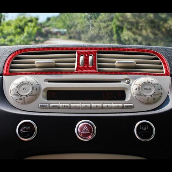 2pcs Red Carbon Fiber Car Center AC Vent Panel Sticker For Fiat 500 12 13 14 15
