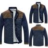 Men Winter Long Sleeve Stand Collar Color Block Buttons Up Corduroy Slim Jacket