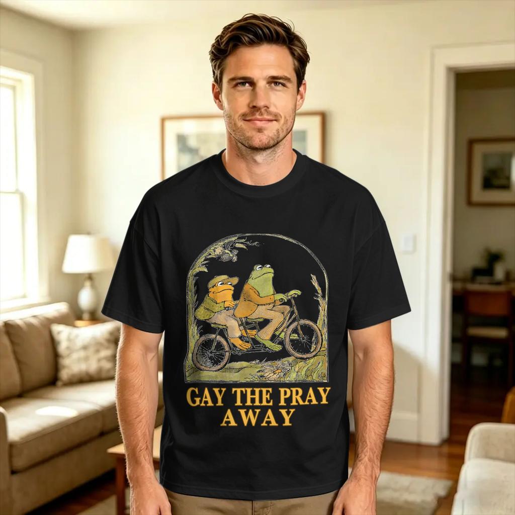 Gay The Pray Away Funny Frog Retro Pride LGBTQ Rainbow T Shirt Summer 100 Cotton TShirts For Unisex Custom Tee Shirt Short Sleeve