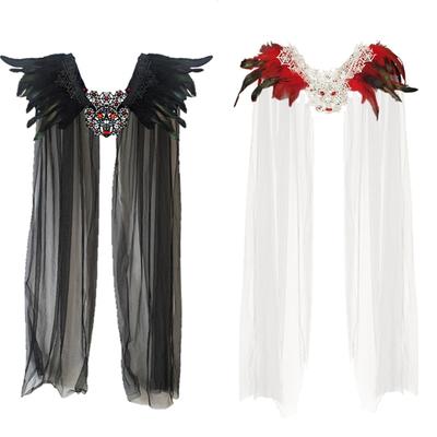 Chal de plumas gótico Chal para hombros Chal para hombros Cuello de encaje Disfraces de cosplay de Halloween para adultos Mujeres Bufanda Top Regalos