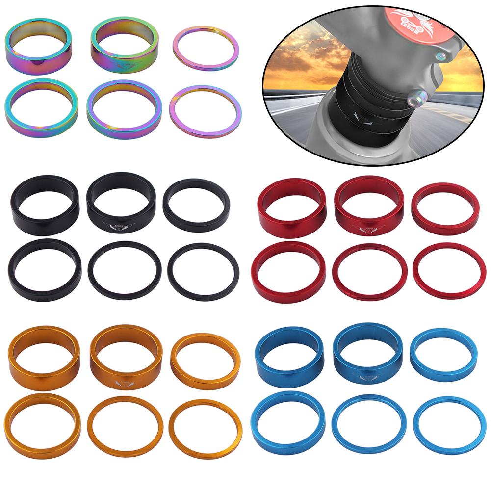 6Pcs Bicycle Fork Spacer Aluminum Alloy Bicycle Headset Spacer Bicycle Front Fork Stem Spacers Kit for 28.6mm Front Fork Bike