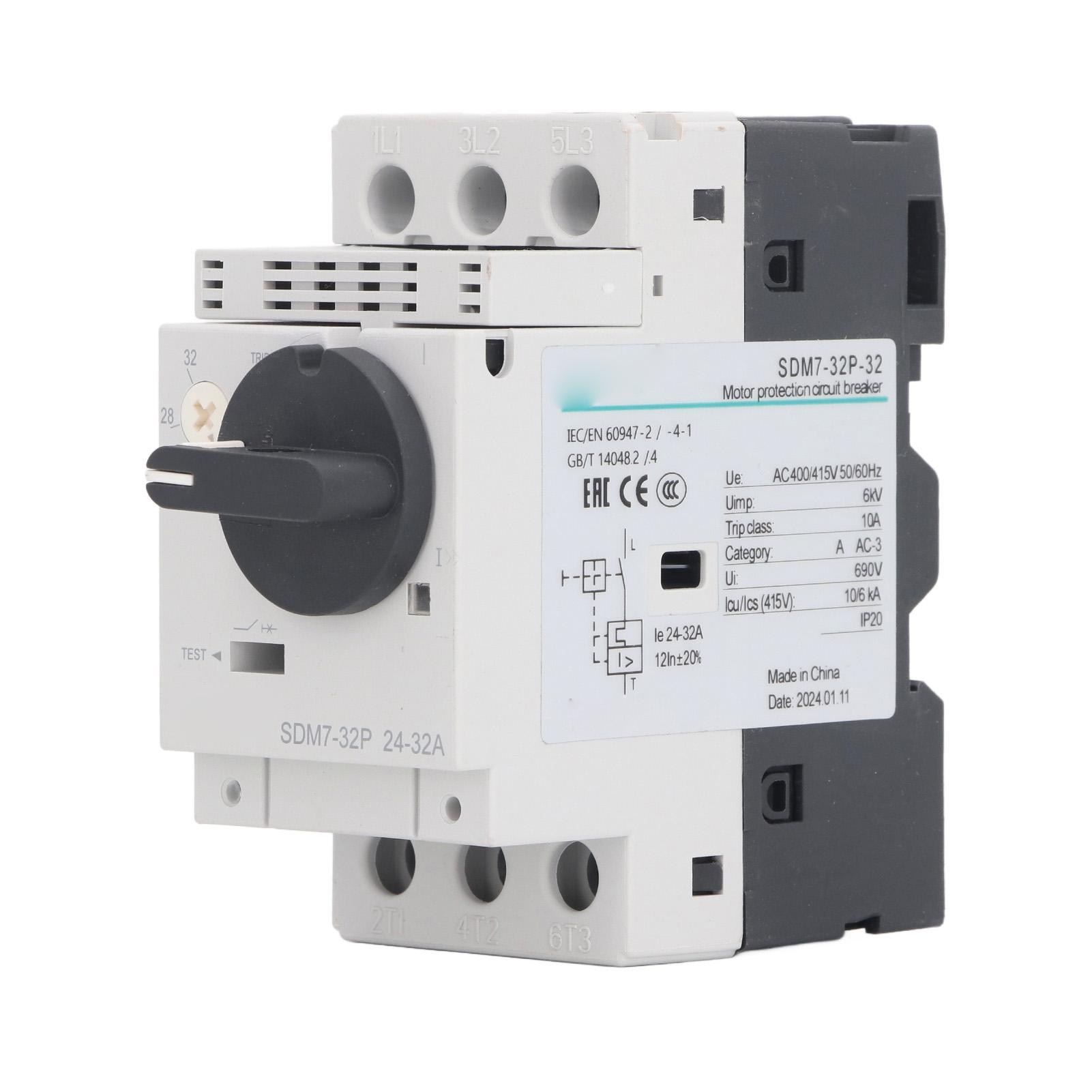 

Motor Circuit Breaker 2432A 35mm DIN Rail Mount Knob Control Motor Protection Switch AC400 415V