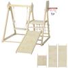 5-in-1 Indoor Climbing Frame with Slide, Swing, Climbing Net, Basketball Hoop, Foldable, 3-6 Years, Natural Wood