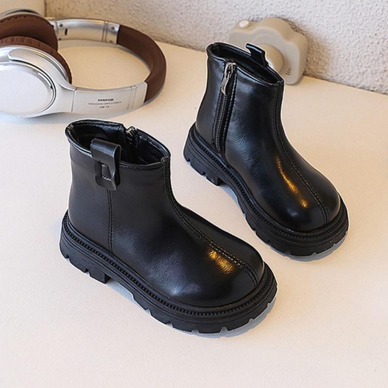 Classic Children's Winter Cotton Boots Retro  Girls School Ankle Boots Thick Bottom Simple Kids Plush Boots Zipper