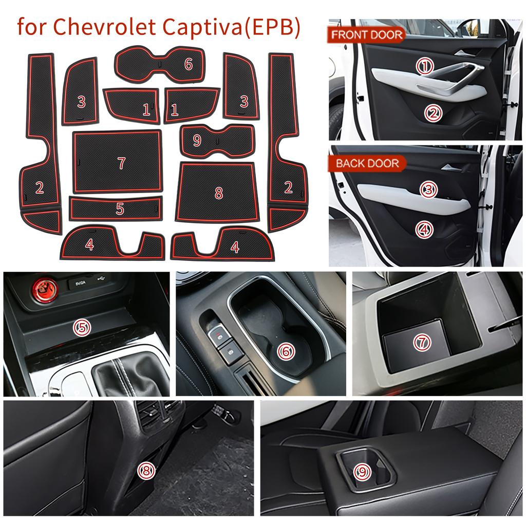 Smabee Car Gate Slot Cup Mat for Chevrolet Captiva 2019 - 2024 Anti-Slip Door Groove Pad Interior Accessories Non-Slip Coaster