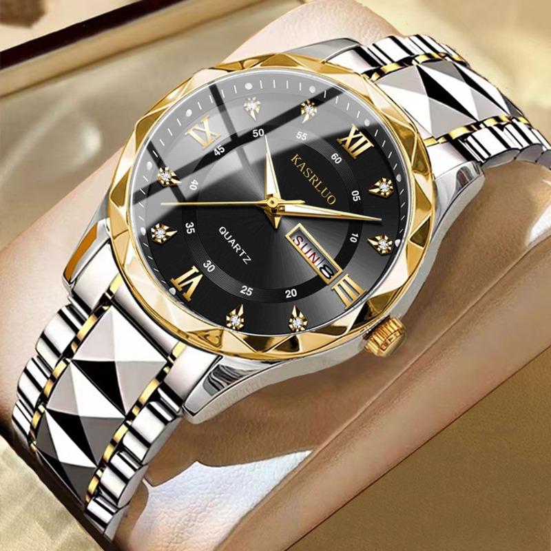 KASRLUO Uhr Herren Doppeltes Datum Rhombus Gehäuse Leuchtend Wasserdicht Mode Premium Quarz Uhr