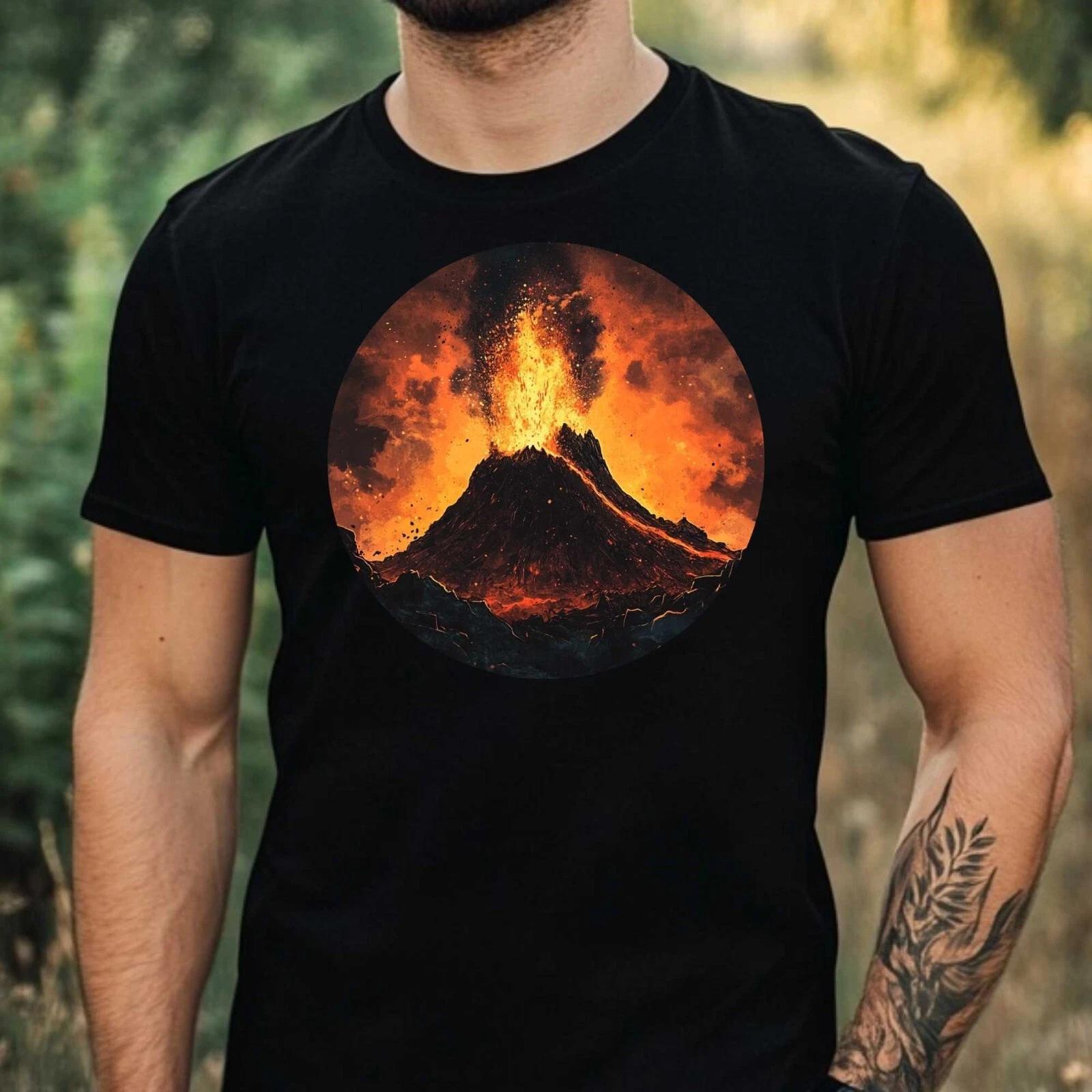 T-Shirt Herren Ausbrechender Vulkan Motiv Baumwolle Größe XS bis 5XL S