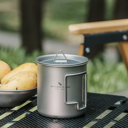 Boundless Voyage Titanium Mug, 420ml Single Cup, Titanium Cup, Camping Cup, Outdoor, Covered with Lid, Ti3025D