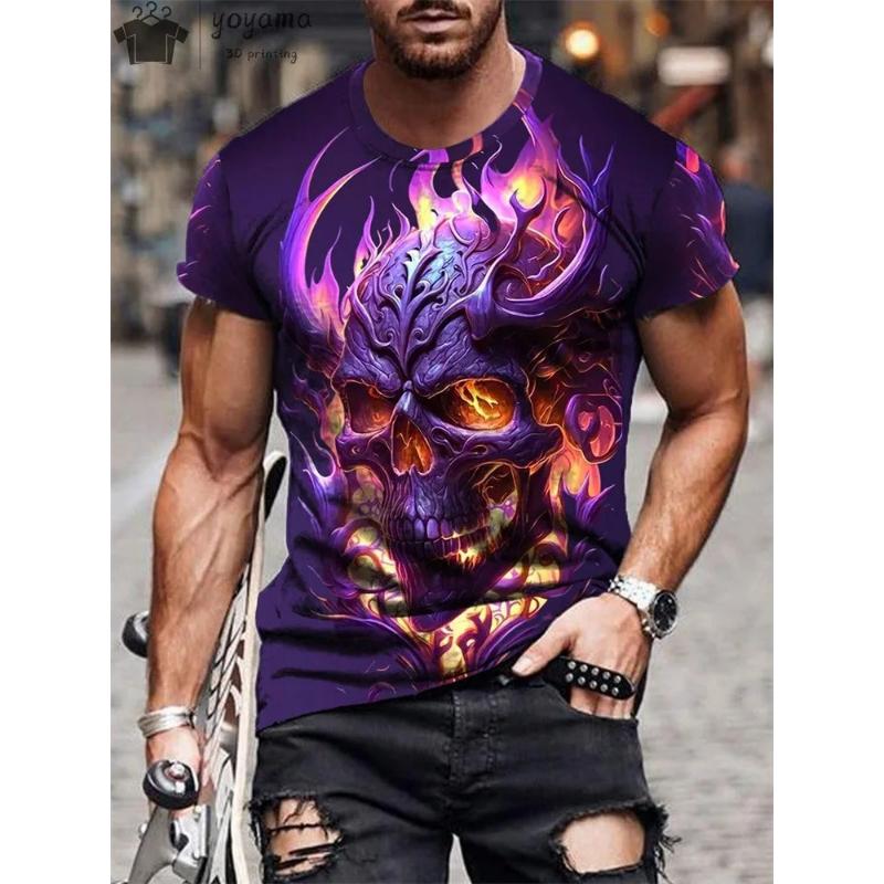 Camiseta Informal de Manga Corta con Cuello Redondo para Hombre, Estampado de Color 3D, Informal