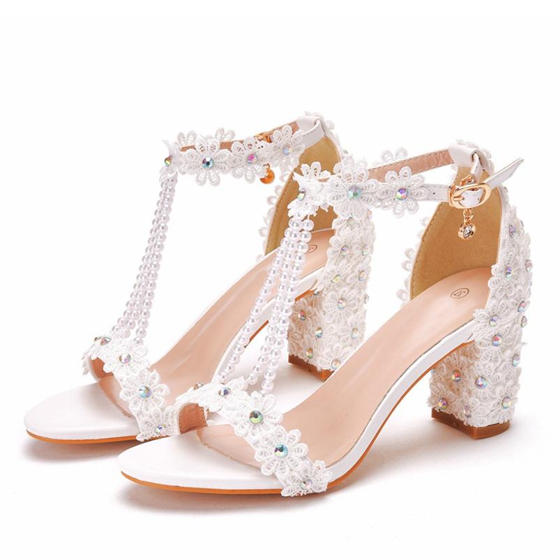 Liyke Smíšené barvy Květiny Nízké čtvercové Vysoké podpatky Letní móda Šňůrka korálků Návrhář Sandál Ženy Útulné Společenské šaty s otevřenou špičkou