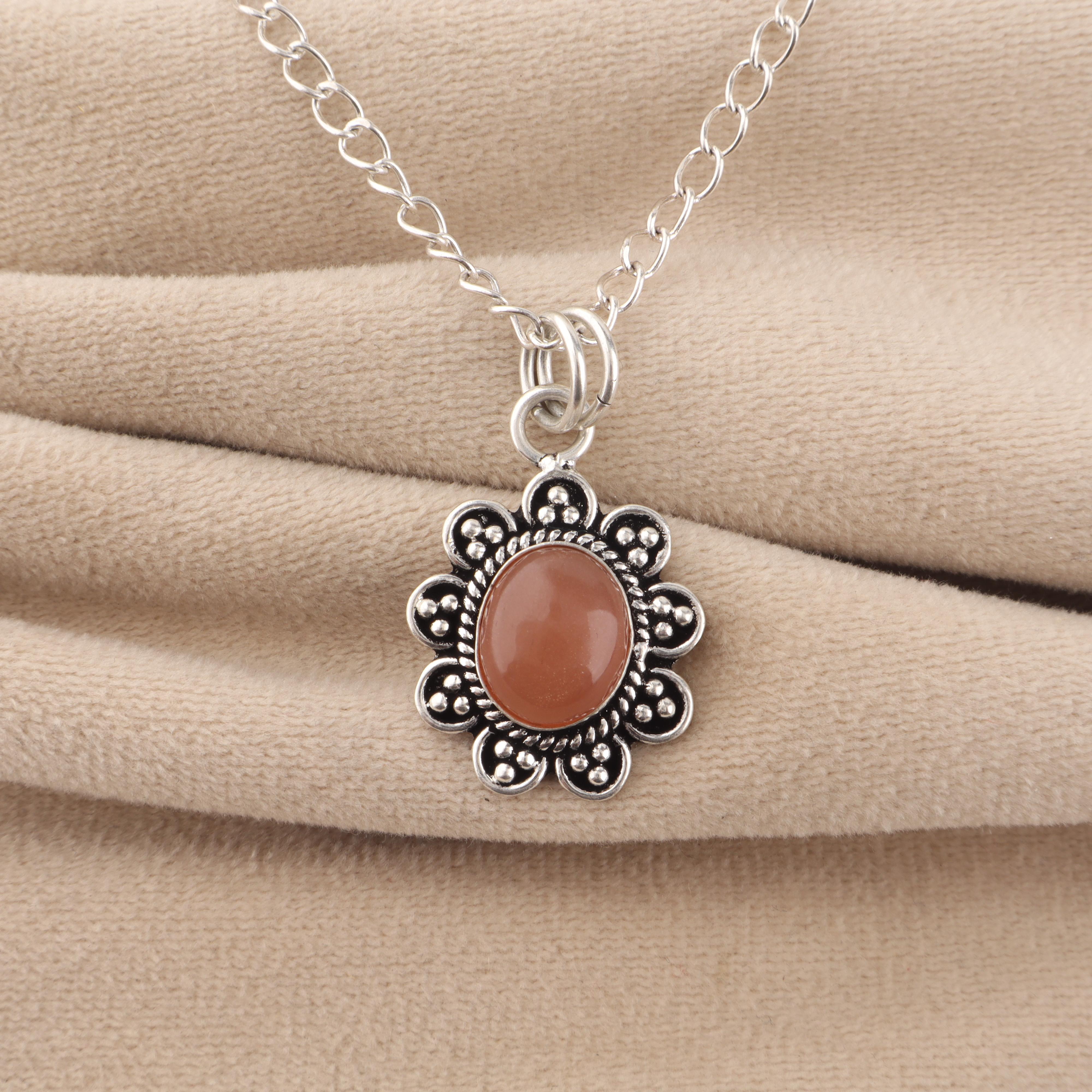 

Peach Moonstone Gemstone 925 Sterling Silver Jewelry Partywear Pendant 1.4 Gift For Women CP-40-24