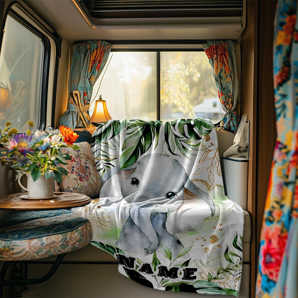 Elephant In Tropical Paradise With Gold Accents Blanketcustomizable With Your Namecomfortable And Stylish Perfect For Travel Beds Chairs Offices Sofas