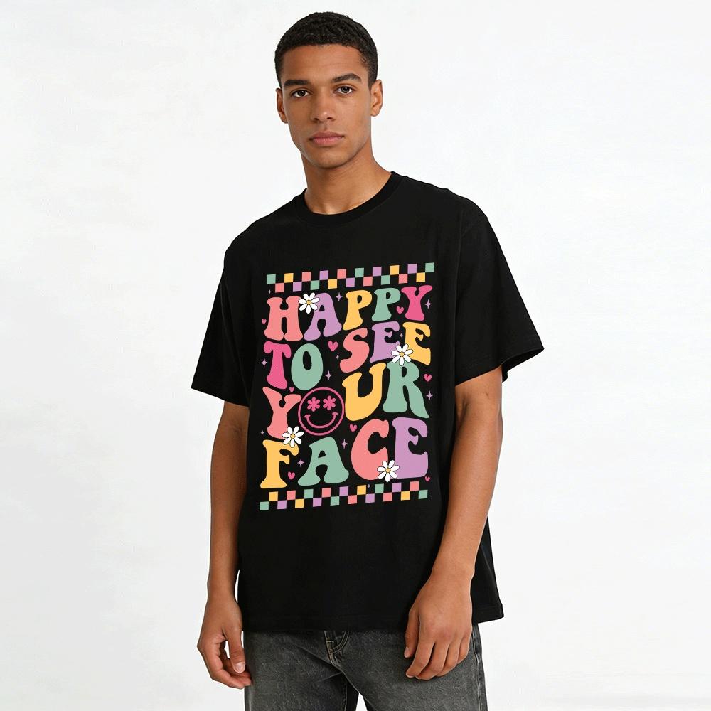 Happy To See Your Face Retro Daisy Smile Graphic Print Casual Tee Pure Cotton T-shirt