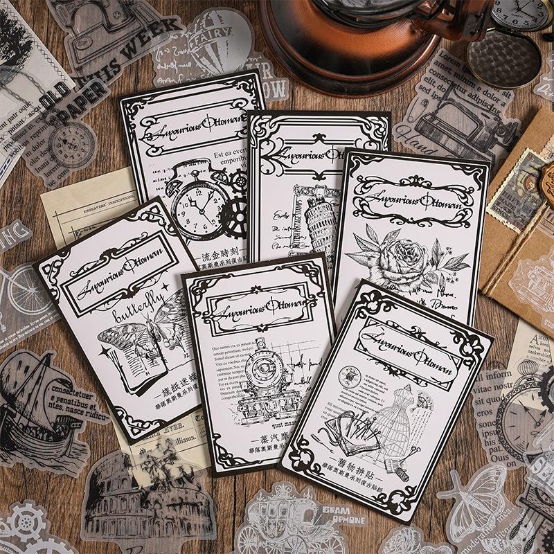 Vintage Tracing Paper Stickers - 20pcs Semi-Transparent English Decals for Journal & Scrapbooking