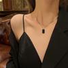 Vintage Square Pendant Necklace Enamel Square Necklace Chain Black Onyx Square Necklace Minimalist Geometric Choker Necklace Jewelry for Women