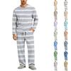 Men's Long Sleeve Pajama Set with Button Crotch and Elastic Drawstring Waist Pants for Home Loungewear