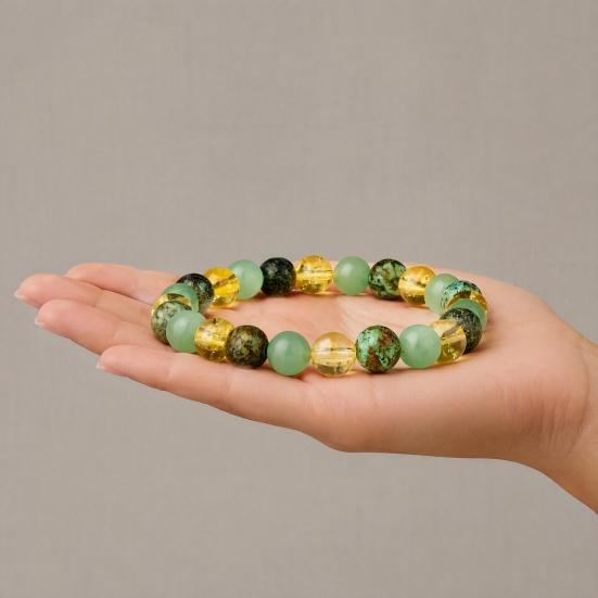 Boho Style Fashion Ornament Handmade Natural Stone Stretch Bracelet, Adjustable Elastic Healing Faux Relaxed Jewelry for Travel Crystal Spiritual
