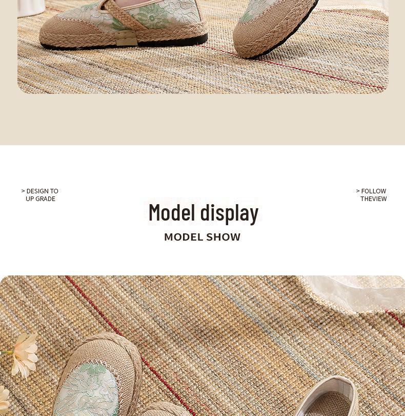 Damskie etniczne lniane buty codzienne - lekkie, antypoślizgowe, oddychające, z miękką podeszwą na wiosnę i jesień