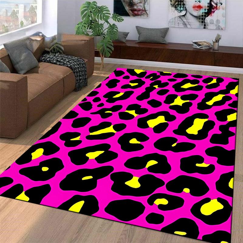 Leopard Print Carpet In Vibrant Pink, Black, and Yellow for Modern Home Decor Suitable for Use As an Anti-slip for Room and Bedroom Sofas