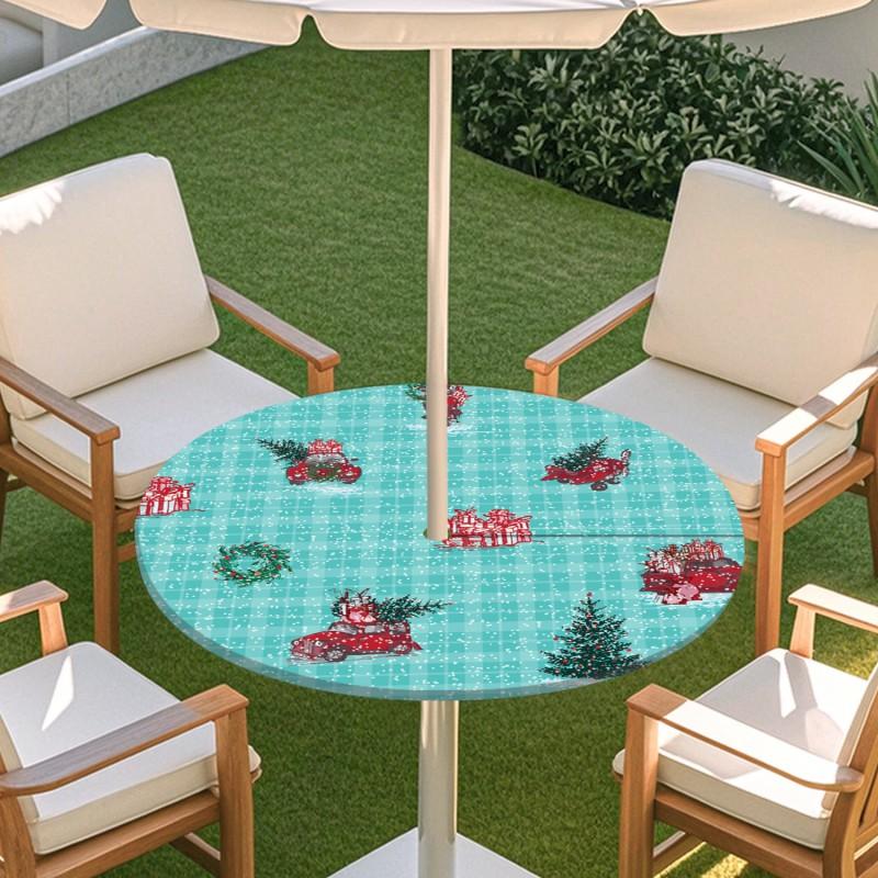 Outdoor Round Table Cover With Umbrella Hole Waterproof Patio Garden Tablecloth Elastic Edge Deck Balcony