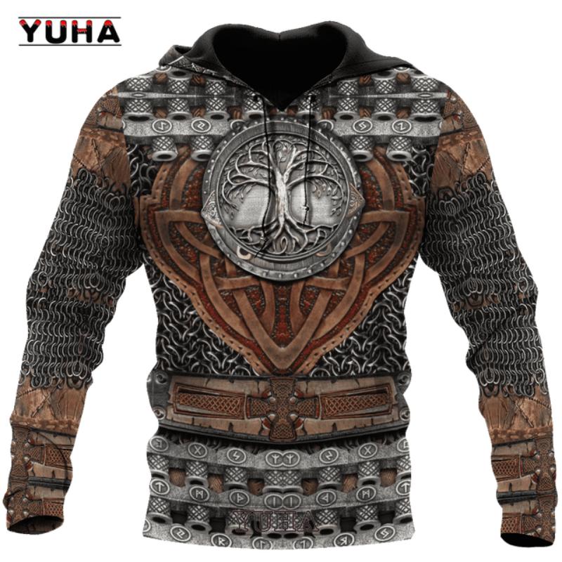 Gensere for menn 3D Print Vikings Classic Wolf Herre Hettegensere Jakke Vår Høst Mote Gensere Hip Hop Punk Oversized Clo